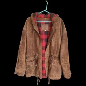 VTG New River Sportswear Brown Suede Leather Hooded Insulated Flannel Men’s Lg